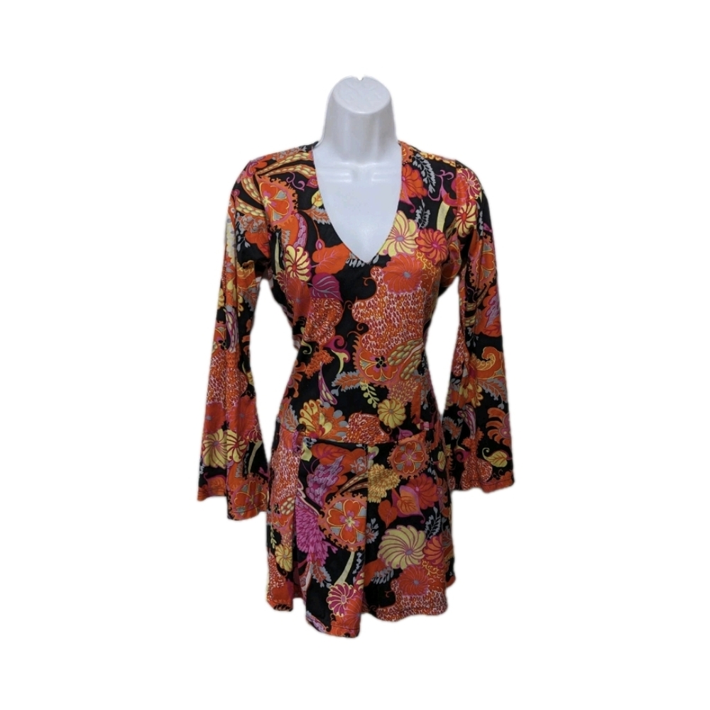 Leg Avenue Costume Hippie Long Sleeve Mini Dress M /L Groovy 60s 70s #7111